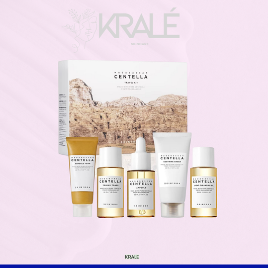 SKIN1004 Madagascar Centella - Kit de viaje, tóner, ampolla, crema calmante, aceite limpiador, espuma de ampolla, caja de kit de prueba básica para el cuidado de la piel